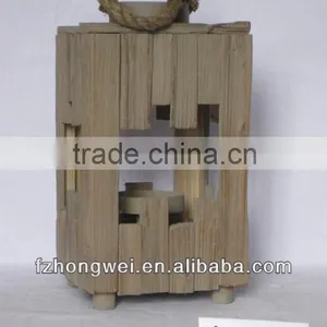Hongwei Handmade Antique&Rustic Wooden Lantern/Candle Lantern/Candle Holder With Hemp Rope Handle for Home&Garden Decor,Durable thumbnail-1