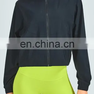 Custom Autumn&Winter Loose Gym Wear Crop Top Jacket Stand Collar Sports Full Zip Long Sleeve Workout Active Fitness Women Coat thumbnail-3