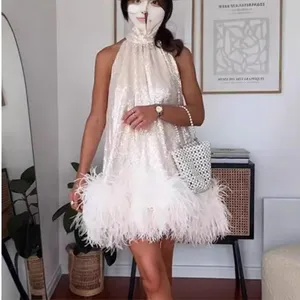 Spring New Arrival Women's Dress With Fringe and Sequins Halter Neck Skirt thumbnail-3