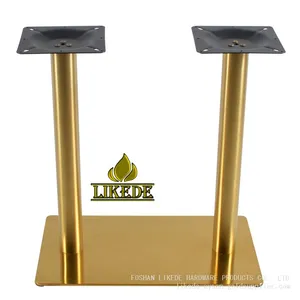 SS304 SS201 Double Column Leg Heavy Duty Adjustable Brushed Gold Stainless Steel Dining Table Base Modern Square Rectangle Chair thumbnail-1