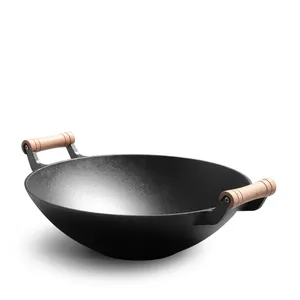 Chinese Factory Frying Wok Pan Pre-seasoned Cast Iron Round Woks Professional Cast Iron Wok 36 cm thumbnail-1