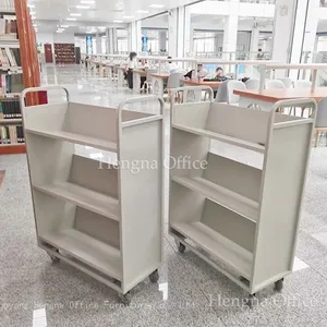 Rolling Utility Cart: Modern Industrial Style| Metal Storage Organizing Shelves |Mobile Library Book Trolley With Brake Wheels For Bookstores thumbnail-1