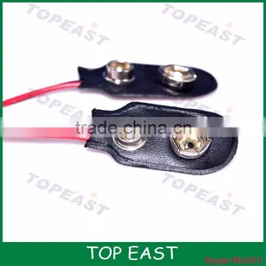 Faux Leather Housing T Type Wired 9V Battery Clips Connector Black Color thumbnail-1