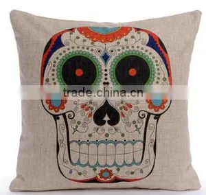 Soft Linen Cotton Material Pillow Case for Car Sofa Home Decor Customized Cushion Cover Case Skull Printed thumbnail-6