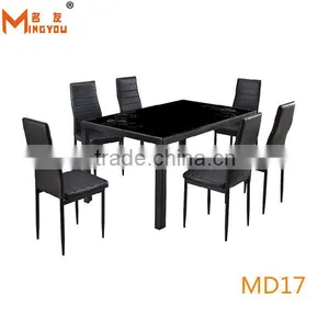 Metal Steel Tempered Glass Rectangular Metal Dining Table thumbnail-2