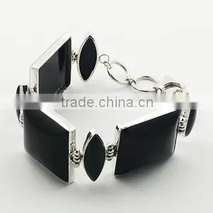 Black Agate Gemstone Mixed Shapes Sterling Silver Bracelet thumbnail-1