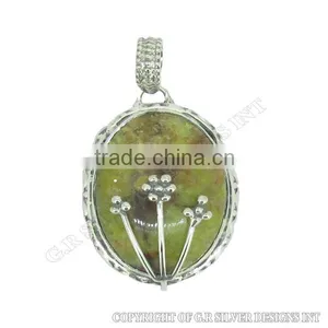 Geniune Green Penny Opal Pendant,sterling Silver Pendant Wholesale,handmade Silver Pendant thumbnail-1