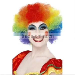 Clown Afro Wig Rainbow Red Orange Green Blue Purple Clueless Circus Unisex thumbnail-5