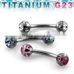 Titanium G23 Banana Eyebrow Ring - 16g ,5/16", 4mm Multi-jewel Balls thumbnail-1
