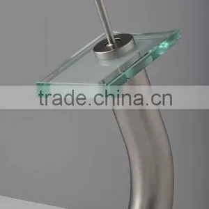 Nickle Brushed High Body Basin Waterfall Tap,Glass Single Lever Basin Mixer QH0801HS thumbnail-1