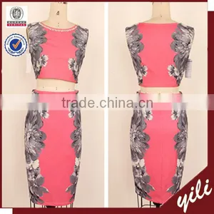 2015 Fashion Printed Sleeveless Tops and Long Skirts Woman Suit thumbnail-1