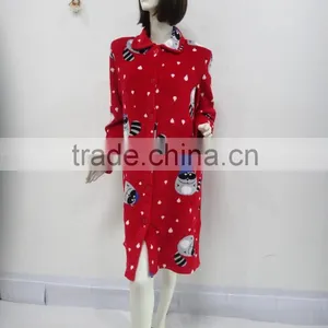 Classic Red Lovely Cartoon Lapel Nightgown Women thumbnail-2