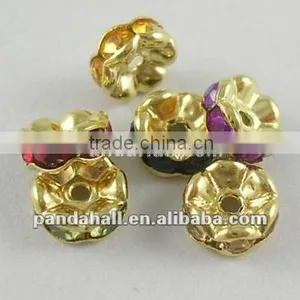 Acrylic Rhinestone Beads, Brass, MultiColor, Rondelle, Gold-Plated, 7mm(RSBG7mm) thumbnail-1