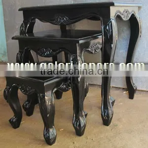 Antique French Furniture - Queen Anne Nest 3 Tables With Black Finish thumbnail-1