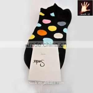 Wholesale Custom Happy Socks Men's Black With Colorful Large Dots Cotton Ankle Socks Gay thumbnail-3