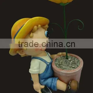 2014 New Design Cute Cartoon Boy Sitting With Flower Pot Outdoor Balcony Pot Garden Decoration thumbnail-1