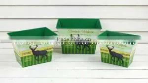 Garden Decorative Green Painted Metal Rectangular Plant Pots With Christmas Reindeer Pattern thumbnail-1