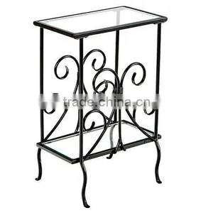 Decorative Occasional Magazine End Table Tempered Glass Top Metal Table thumbnail-1