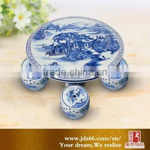 Blue and White Pocelain Outdoor Garden Table and Stool thumbnail-1