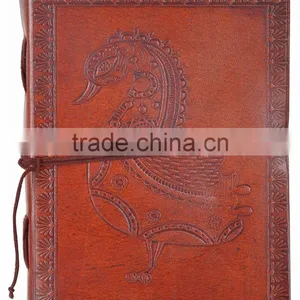 Handmade Vintage Starp Closure Embossed Peacock Leather Journal thumbnail-1