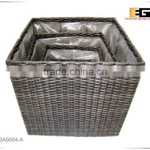 PE/Plastic Rattan Square With Liner Deco Flower Vase thumbnail-2