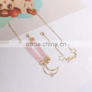 Gold Love Letter Moon Star Charms Bracelet Gold Chain Bracelet Silk Ribbon Bracelet thumbnail-2