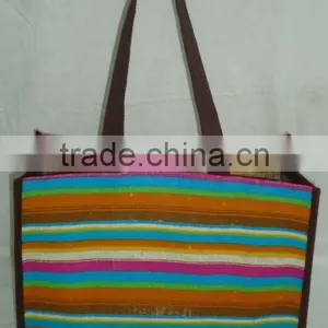 Multi Color Stripe Print Jute Gift Bag With Cotton Web Handle thumbnail-1