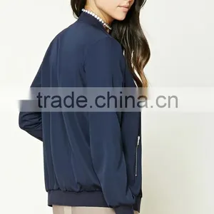 Korean Clothing Style Lady Winter New Model Blue Fashion Baseball Coat Longline Bomber Jacket Wholesale China Manufacturers thumbnail-4