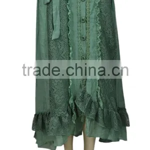 Pom Pom Lace Maxi Skirts Elegant Women Linen Blend Cotton Lace Fabric Crochet Skirts thumbnail-4