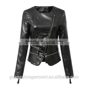 Womens Cuff Lapel Punk Zip Slim Fit Faux PU Leather Motorcycle Sexy Cool Short Jacket thumbnail-4