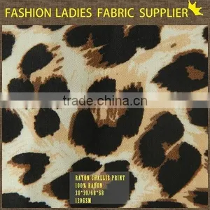 New Fashion Leopard 100% Rayon Challis Print Fabric Wholesale for Ladies' Dress Shirt Animal Print Dress , 30*30/68*68 thumbnail-3