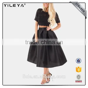 Big Hem Designed Black Stain Pleated Elegant Lady Skirt thumbnail-1