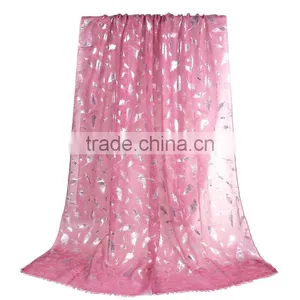Cotton Polyester Blend Scarves & Wraps Rectangle Silver Fuchsia Feather Custom Made Scarf thumbnail-1