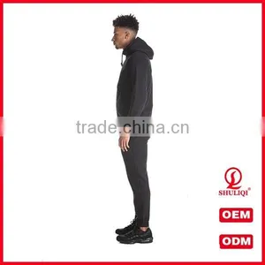 Shuliqi Modern Latest Design Tracksuit Men100 Cotton Plain Mens Tracksuit With Kangaroo Pockets in Black thumbnail-1