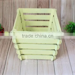Vintage Yellow Wooden Slat Bed Photography Props Newborn Wood Bowl Basket thumbnail-1