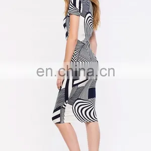 China Supplier Fashion Latest Dress Designs Short Sleeve Swirl Print Women Party Midi Bodycon Dress Evening thumbnail-6