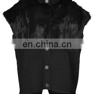 2015 Women Fashion Black Wool-blend /rabbit Fur Oversized Vest thumbnail-1