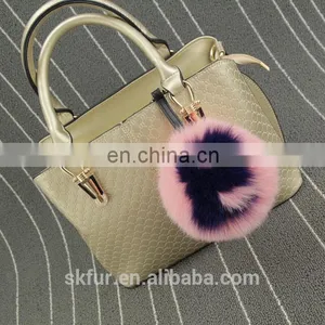 English Letters Design Fox Fur Pom Pom Keychain thumbnail-3