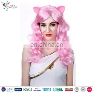 High Quality Anime Party Cosplay Synthetic Wig Fashion Beautiful Curly Pink Cat Wig thumbnail-1
