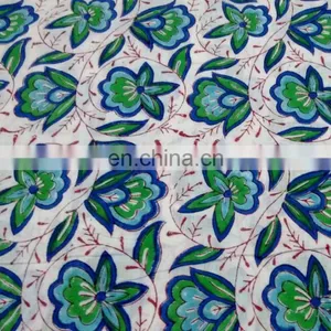 Indian Floral Cotton Hand Block Printed Jaipuri Sanganeri Handmade Fabric thumbnail-1