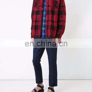Red and Black Checked Shirt From Sacai Featuring a Front Button Fastening for Men Shirt. thumbnail-2