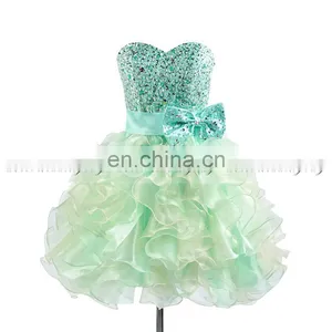 2016 Lovely Sweetheart Bowknot Ball Gown Sequins Beaded Organza Cascading Ruffles Homecoming Dresses thumbnail-2