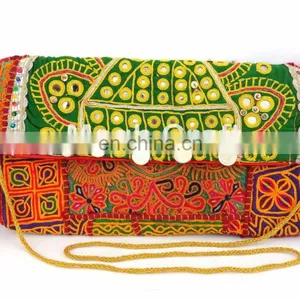 Afghan Vintage Gypsy Clutch - Boho Tribal Coins Bag - Embroidery Rabari Banjara Bag - Kuchi Work HandBags thumbnail-1