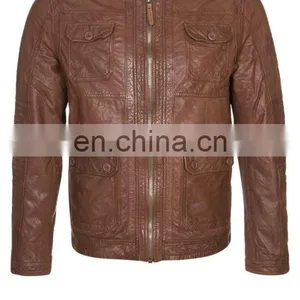 Men High Quality Leather Jean Pocket Jacket thumbnail-3