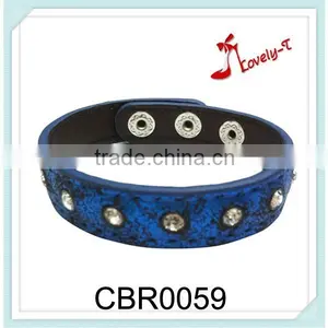 2015Fashion Jewelry PU Leather Bangles Handmade Press Snapphire Fashion Crystal Leather Bracelet Jewelry,leather Bracelet Bangle thumbnail-2