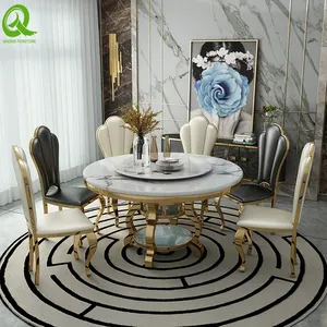 Luxury Royal Style Hotel Dining Marble Table and Stainless Steel Chair Furniture Set thumbnail-2