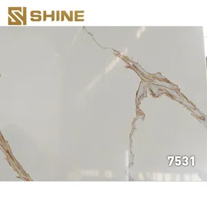 White Calacatta Quartz Stone Slab Artificial With Golden Veins for Living Room Countertop and Vanity Top for Home Use thumbnail-1