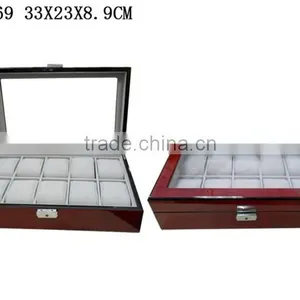 Luxury Glossy Lacquer Painted 10 Girds Wooden Watch Box With Clear PVC Window W969 thumbnail-1