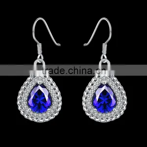 New Fashion Indian Designer Round Shape Diamond Drop Earrings With Blue Stone thumbnail-3