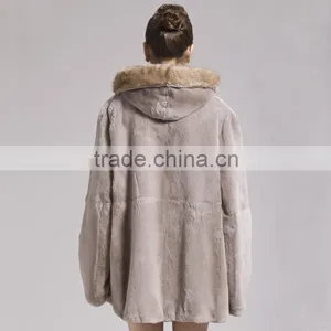 QD29281 Fashionable Europe Styles Raccoon Fur Collar Rex Rabbit Fur Coat For Sale thumbnail-3